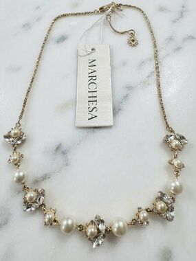 Marchesa Crystal & Imitation Pearl Statement Necklace, 16" + 3" extender
